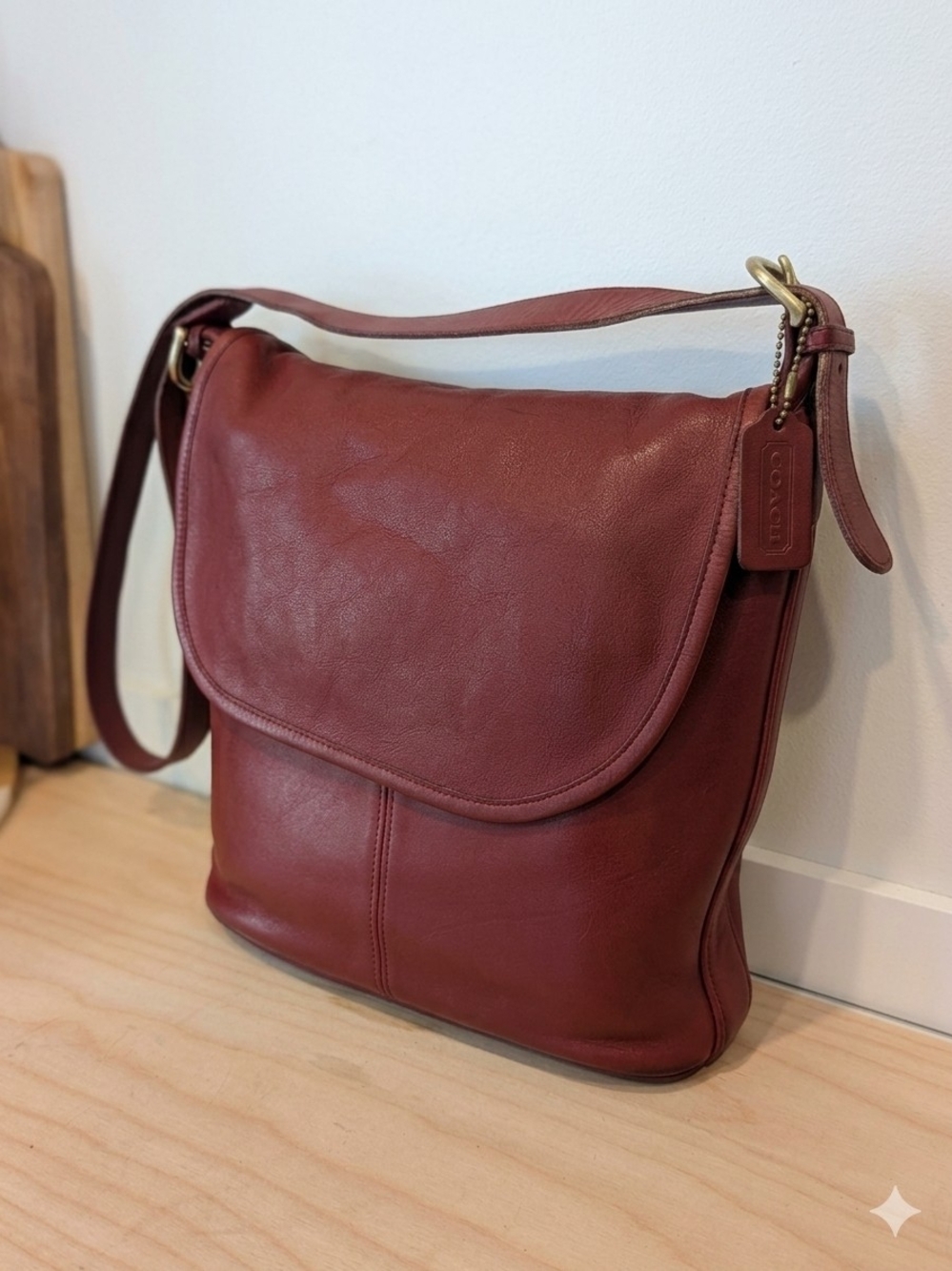 Coach Leather Flap Shoulder Bag in Burgundy